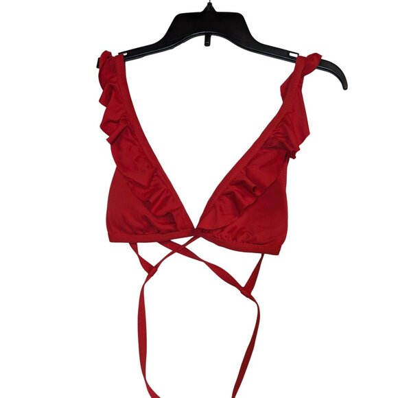 Ruffled Red Bikini Top With Cross-Back Straps Shade & Shore S - Picture 3 of 6
